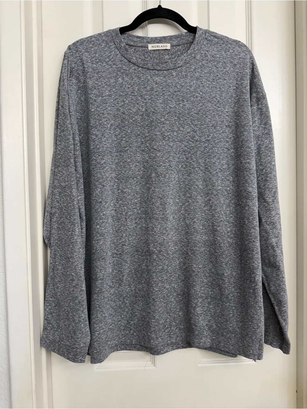 7157 NOBLAND Mens Gray/Blue Solid Knit Crew Neck Long Sleeve Pullover Minimalist